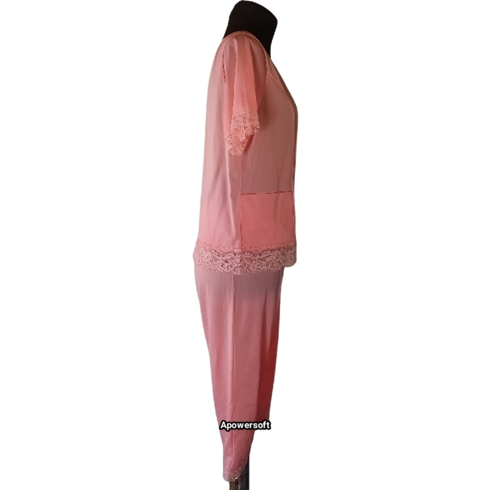 Peachy Pink Pajama Set with Lace Trim and Relaxed Fit - Picture 7 of 7